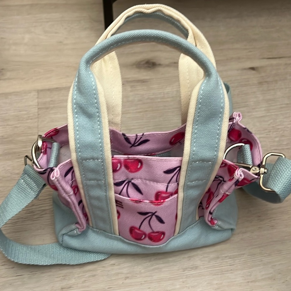 Cute mini tote bag with cherries on the print